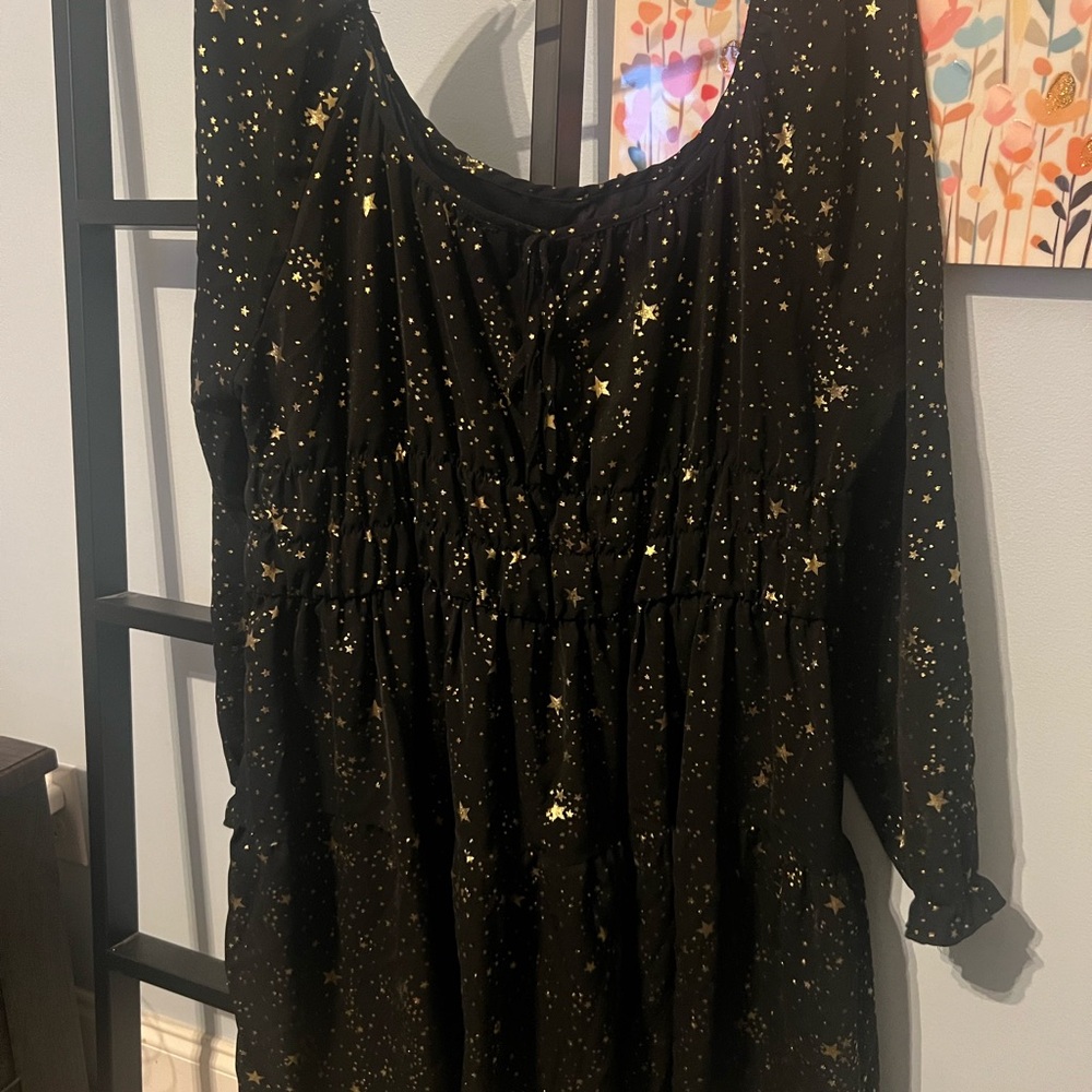 Black Dress with Gold Star Pattern